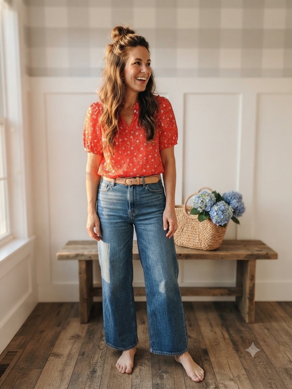 Talbots Red Floral Short-Sleeve Blouse Small P